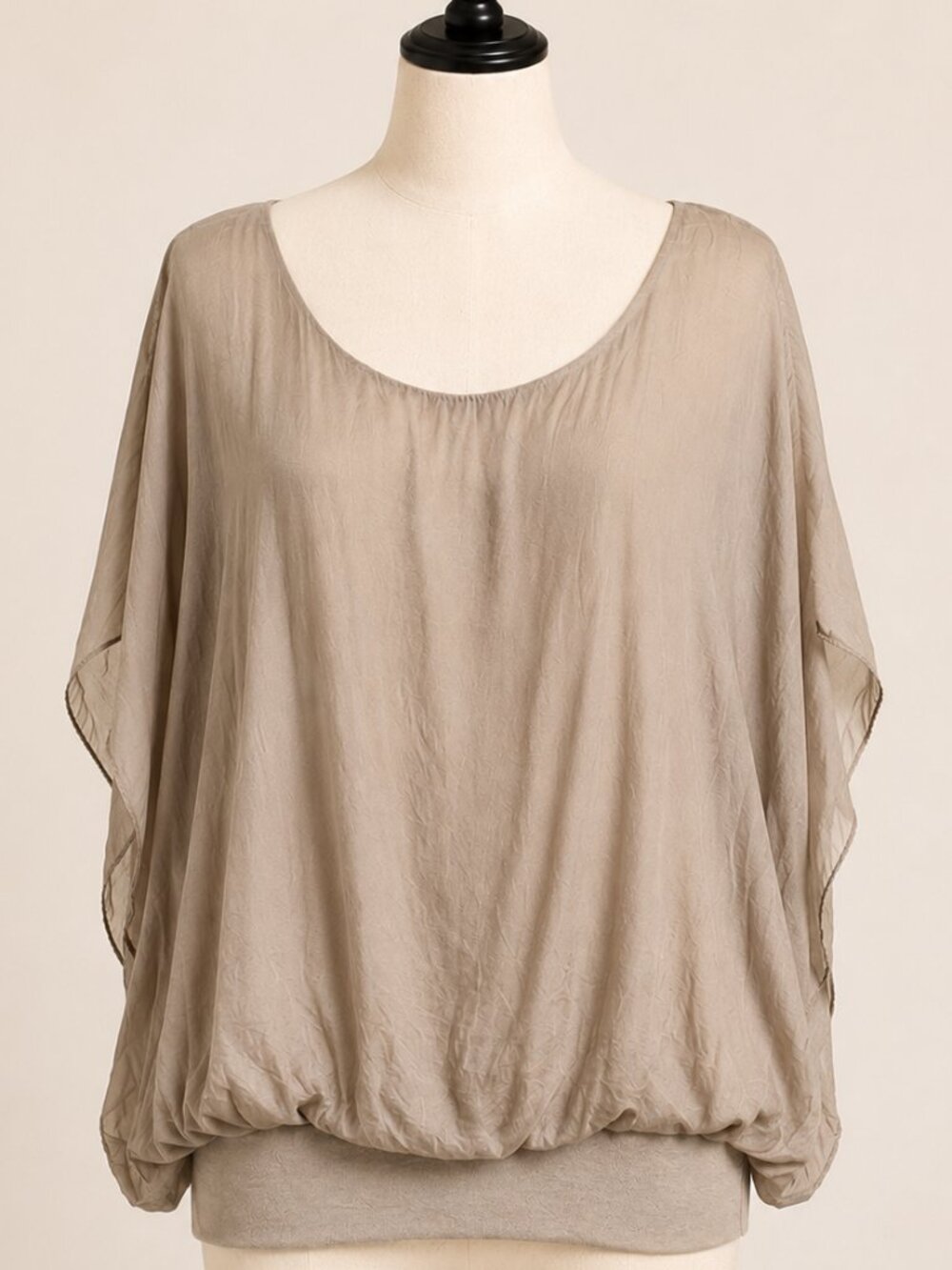 Made in Italy Silk Blend Oversized Draped Blouse Top Taupe Size XL